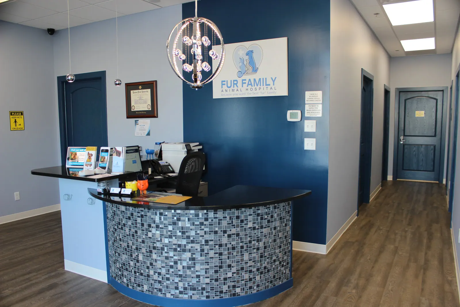 Fur Family Animal Hospital reception desk in Manhattan, Kansas